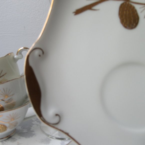 Fine Porcelain 3 Pairs Mug & Saucer Golden Pine, Japan - Picture 12 of 16